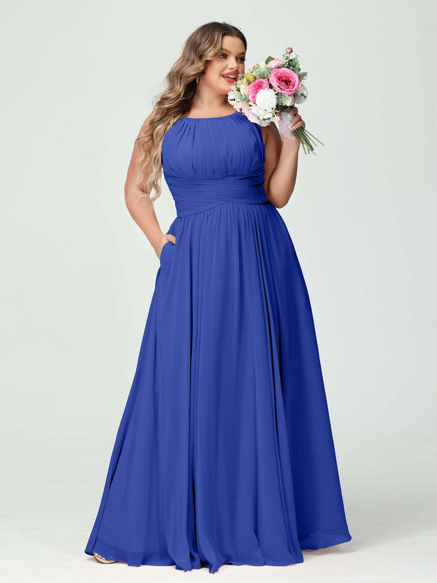 Plus Size Spaghetti Strap A-Line Bridesmaid Dress with Pockets