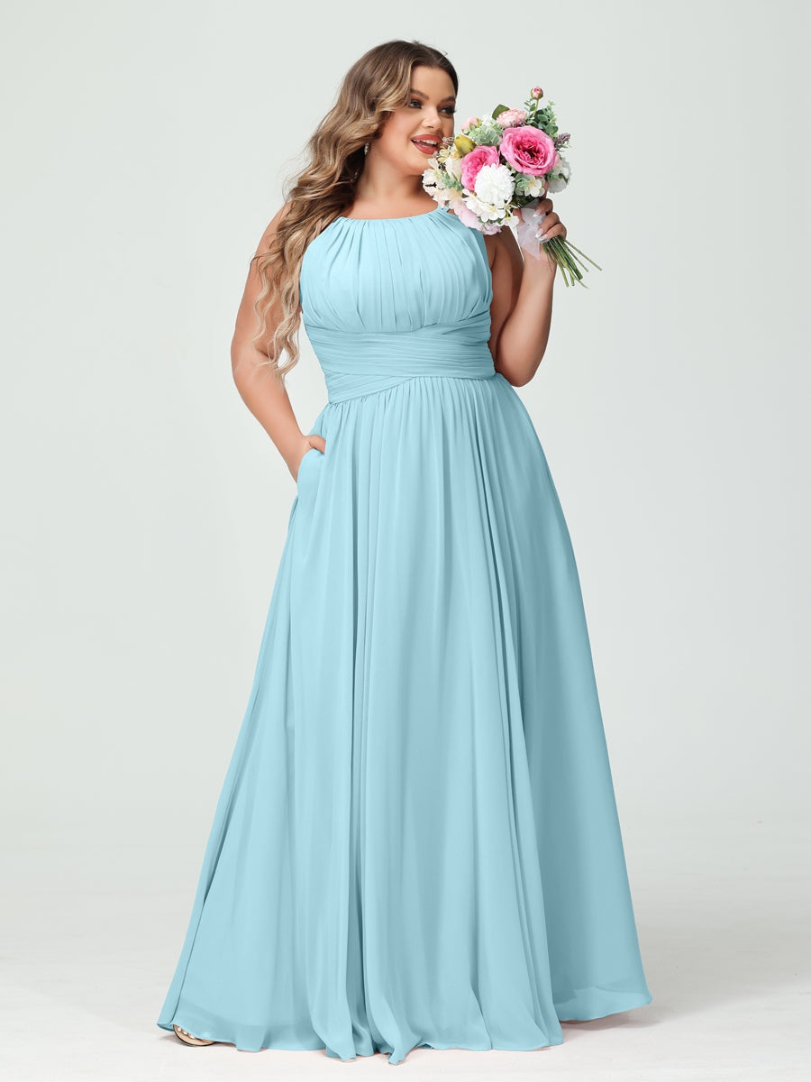 Plus Size Spaghetti Strap A-Line Bridesmaid Dress with Pockets