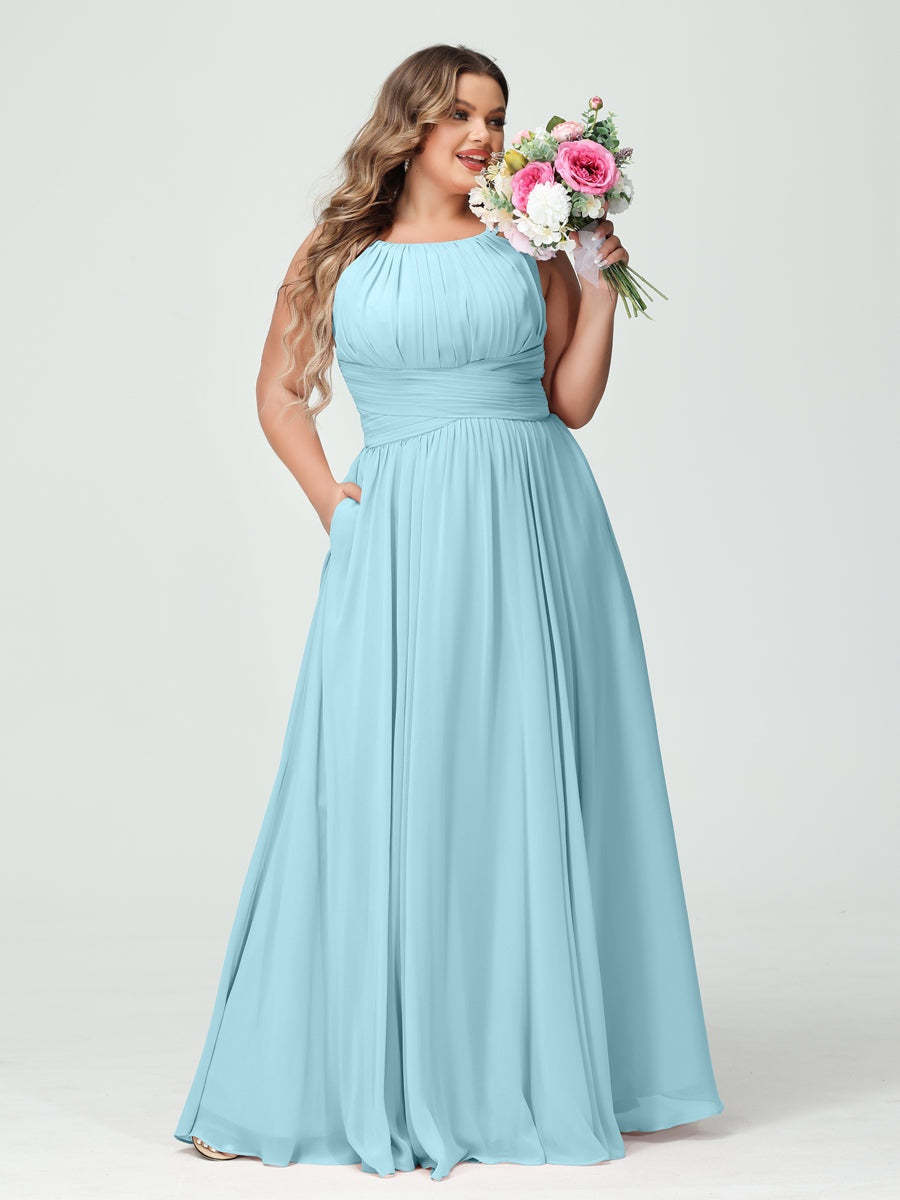 Plus Size Spaghetti Strap A-Line Bridesmaid Dress with Pockets