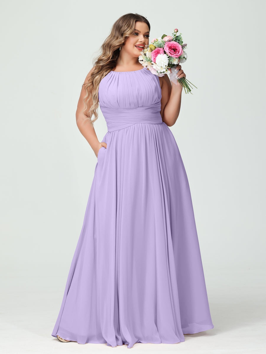 Plus Size Spaghetti Strap A-Line Bridesmaid Dress with Pockets