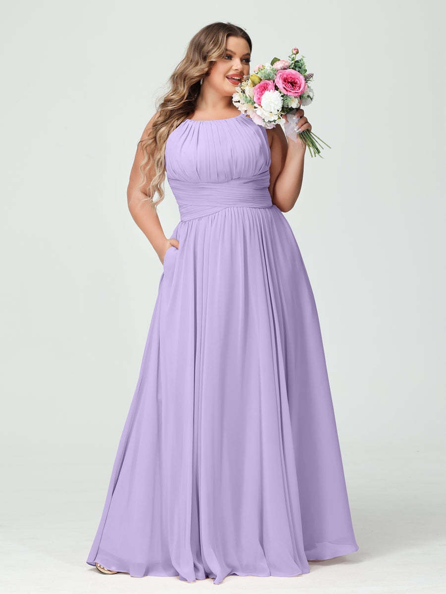 Plus Size Spaghetti Strap A-Line Bridesmaid Dress with Pockets