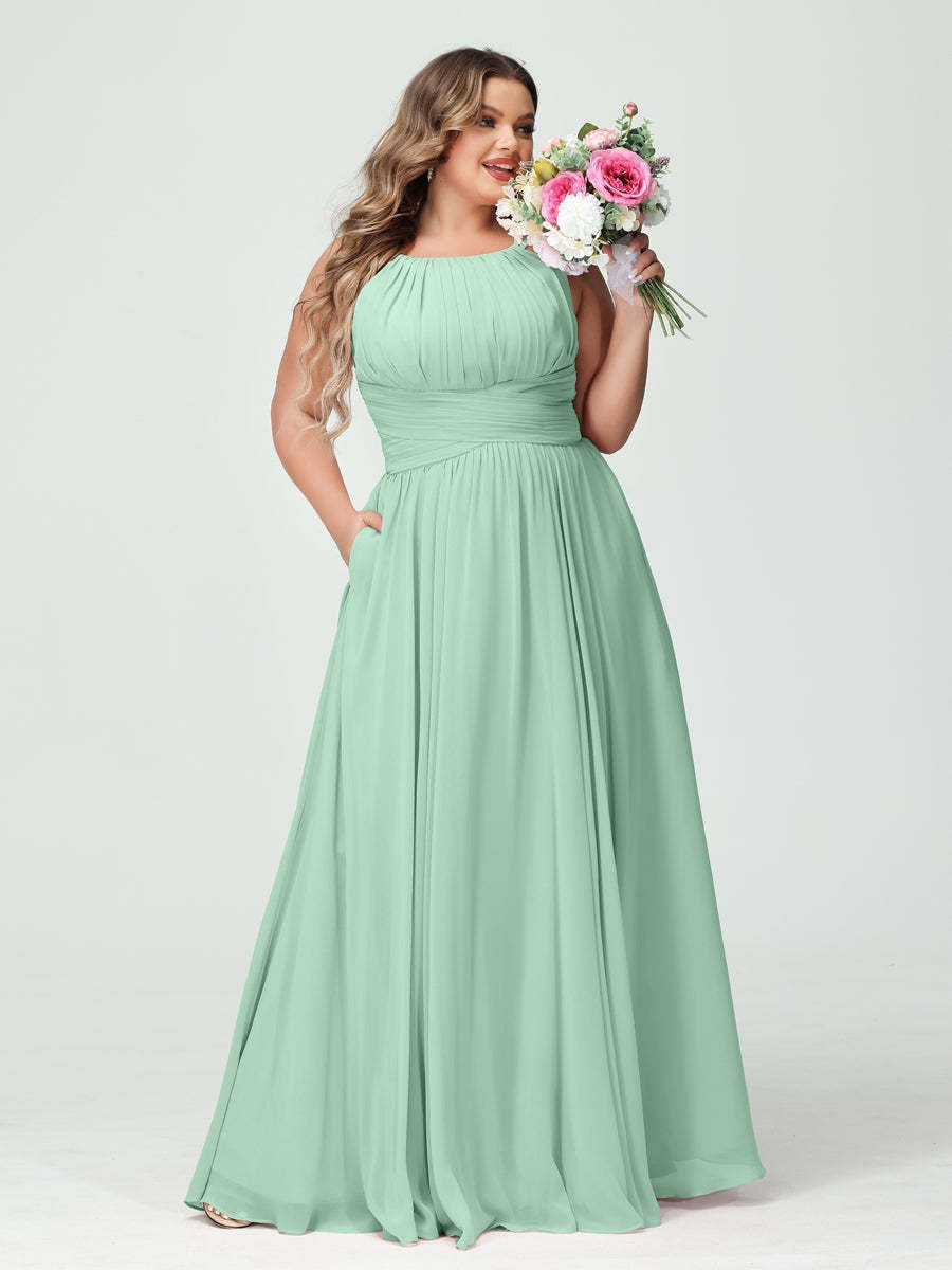 Plus Size Spaghetti Strap A-Line Bridesmaid Dress with Pockets