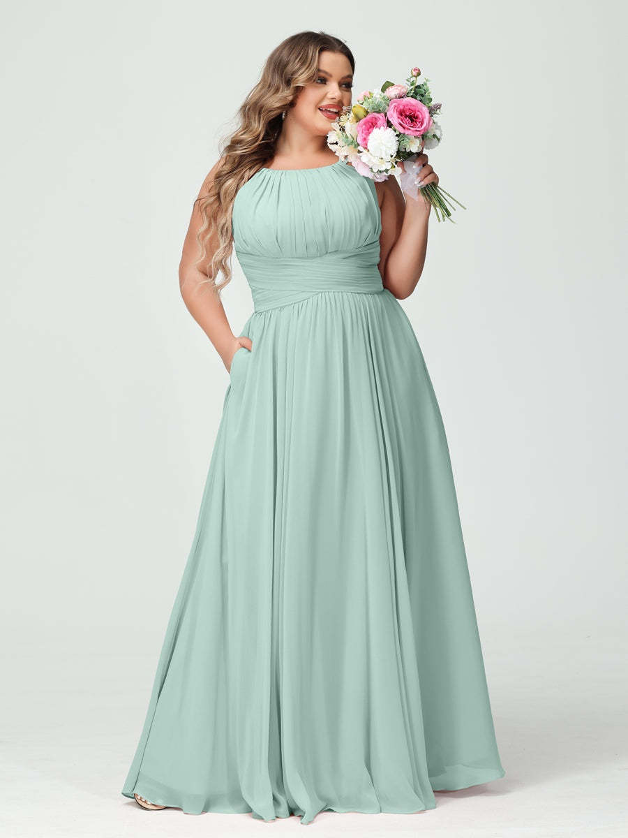 Plus Size Spaghetti Strap A-Line Bridesmaid Dress with Pockets