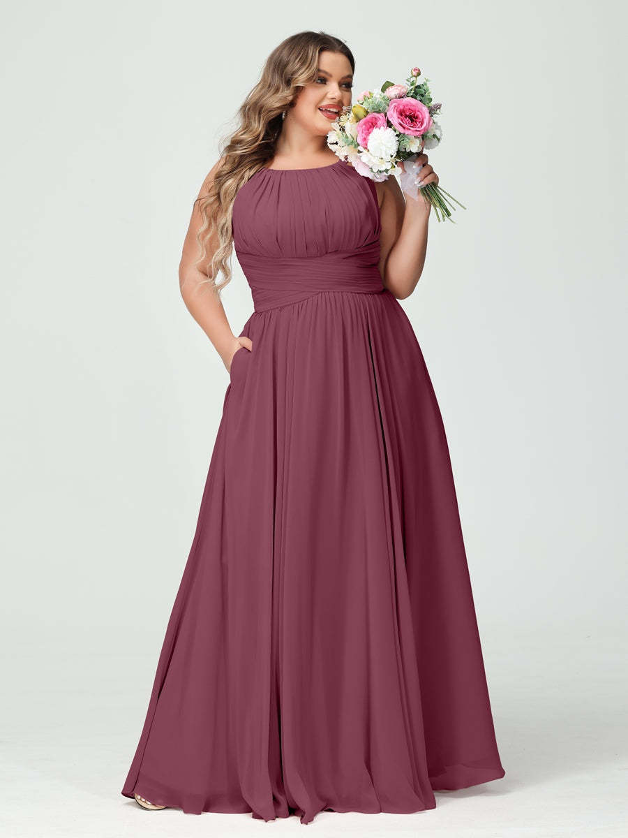 Plus Size Spaghetti Strap A-Line Bridesmaid Dress with Pockets