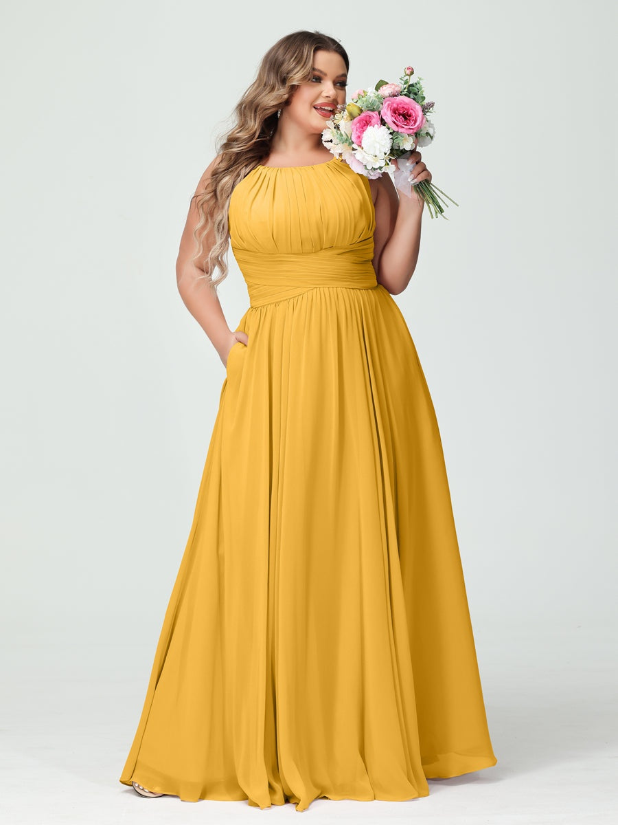 Plus Size Spaghetti Strap A-Line Bridesmaid Dress with Pockets