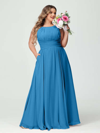 Plus Size Spaghetti Strap A-Line Bridesmaid Dress with Pockets