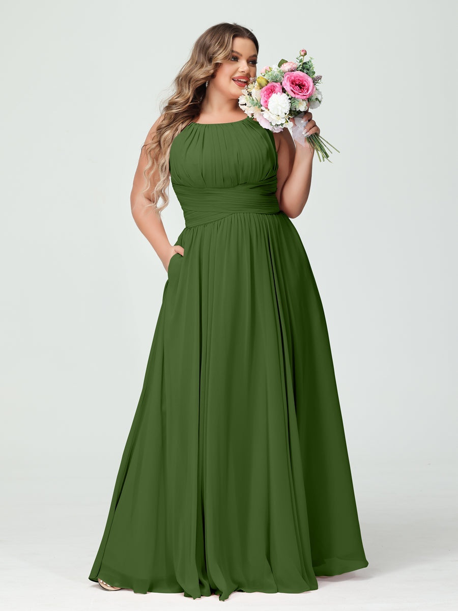 Plus Size Spaghetti Strap A-Line Bridesmaid Dress with Pockets