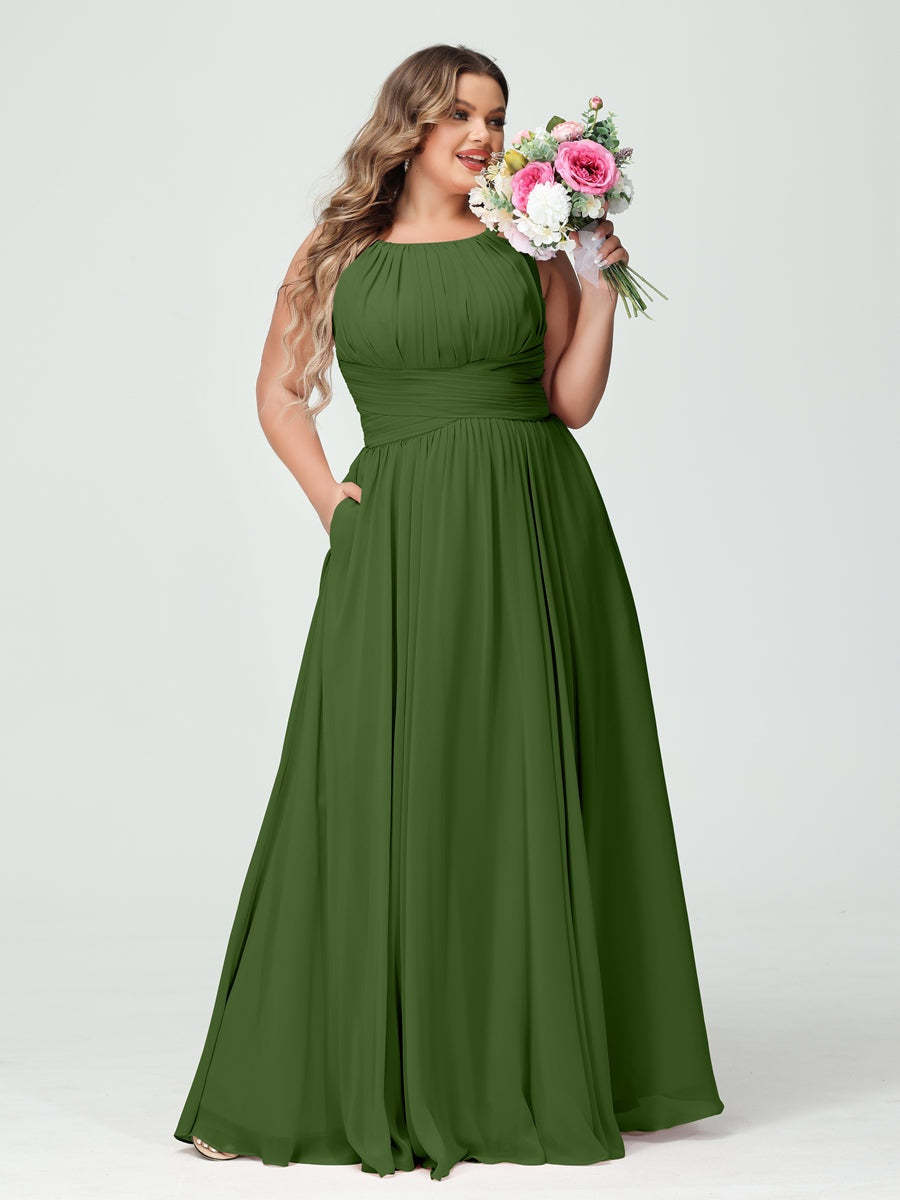 Plus Size Spaghetti Strap A-Line Bridesmaid Dress with Pockets
