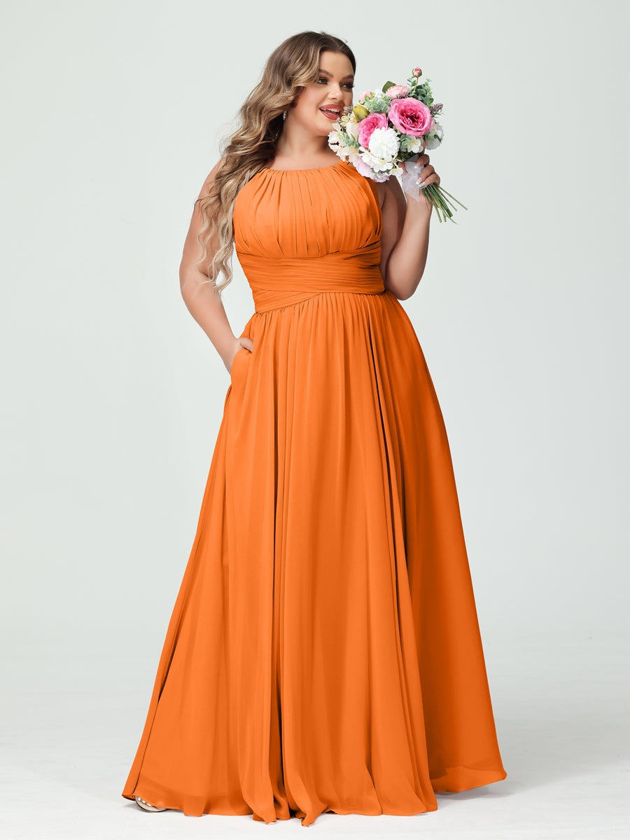 Plus Size Spaghetti Strap A-Line Bridesmaid Dress with Pockets