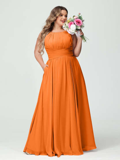Plus Size Spaghetti Strap A-Line Bridesmaid Dress with Pockets