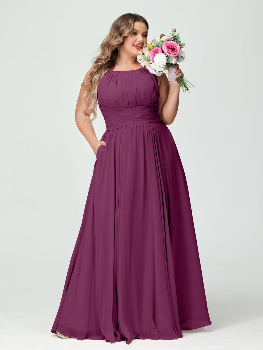 Plus Size Spaghetti Strap A-Line Bridesmaid Dress with Pockets