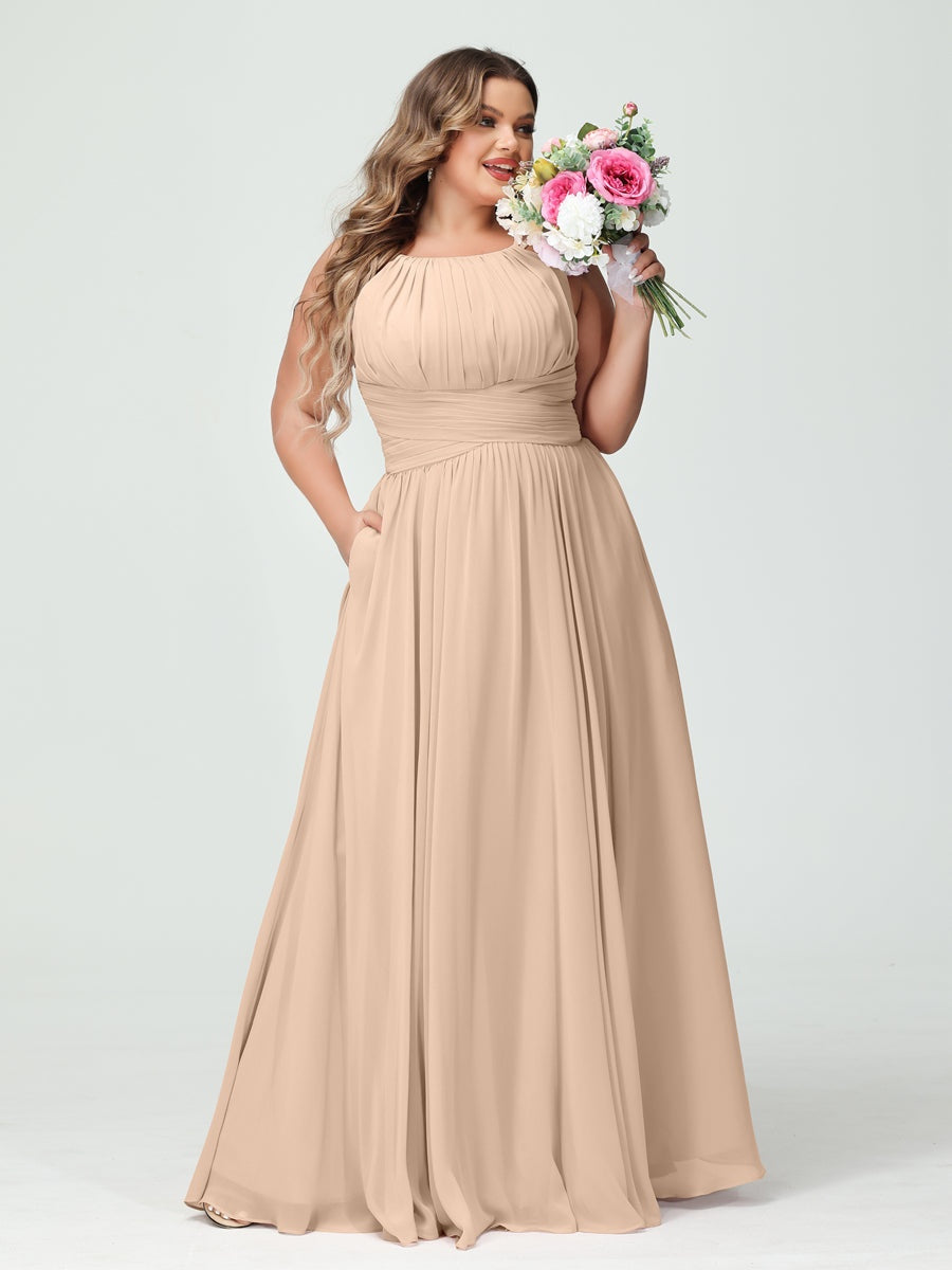 Plus Size Spaghetti Strap A-Line Bridesmaid Dress with Pockets