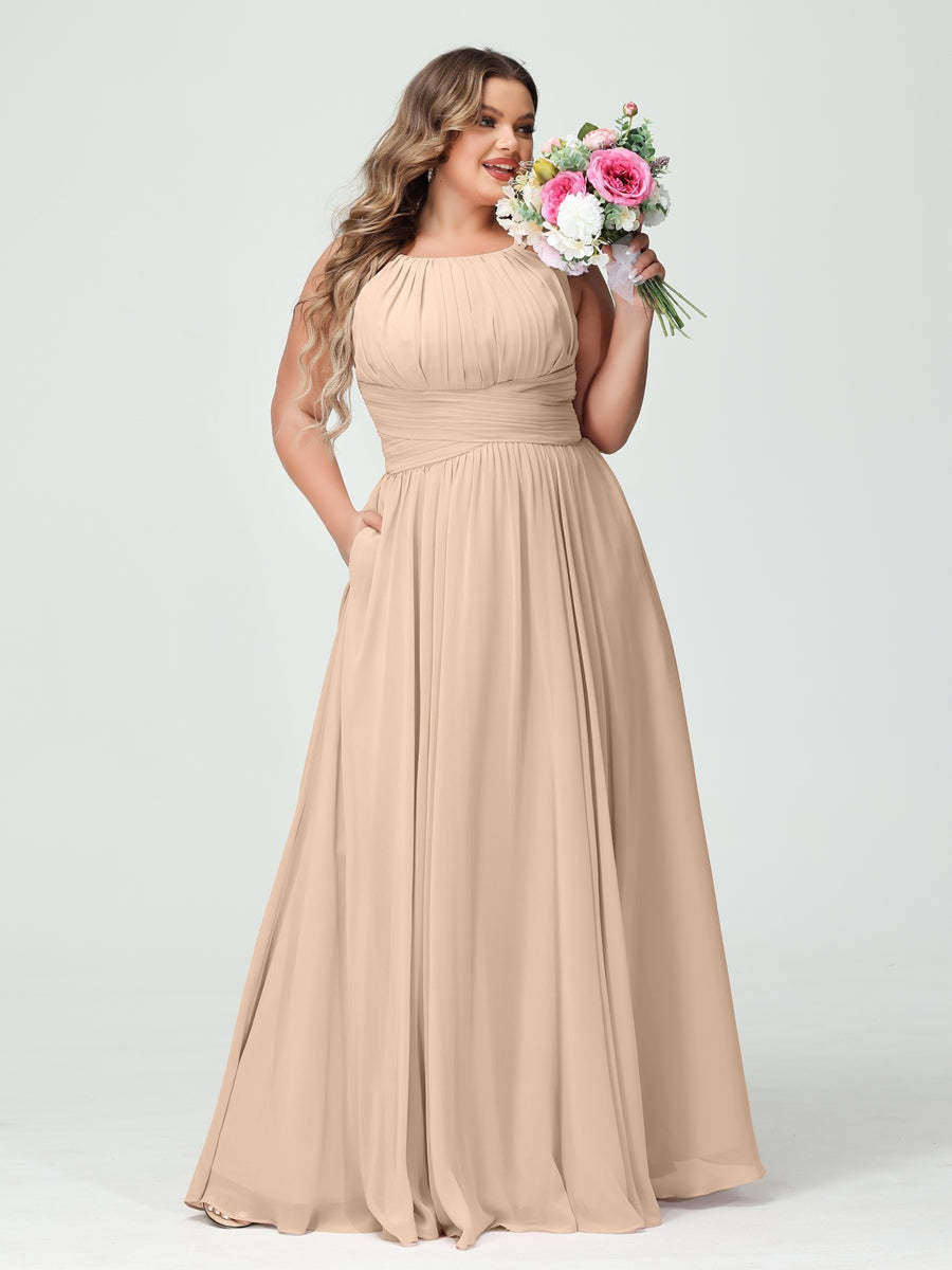 Plus Size Spaghetti Strap A-Line Bridesmaid Dress with Pockets