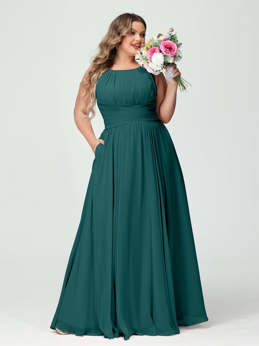 Plus Size Spaghetti Strap A-Line Bridesmaid Dress with Pockets