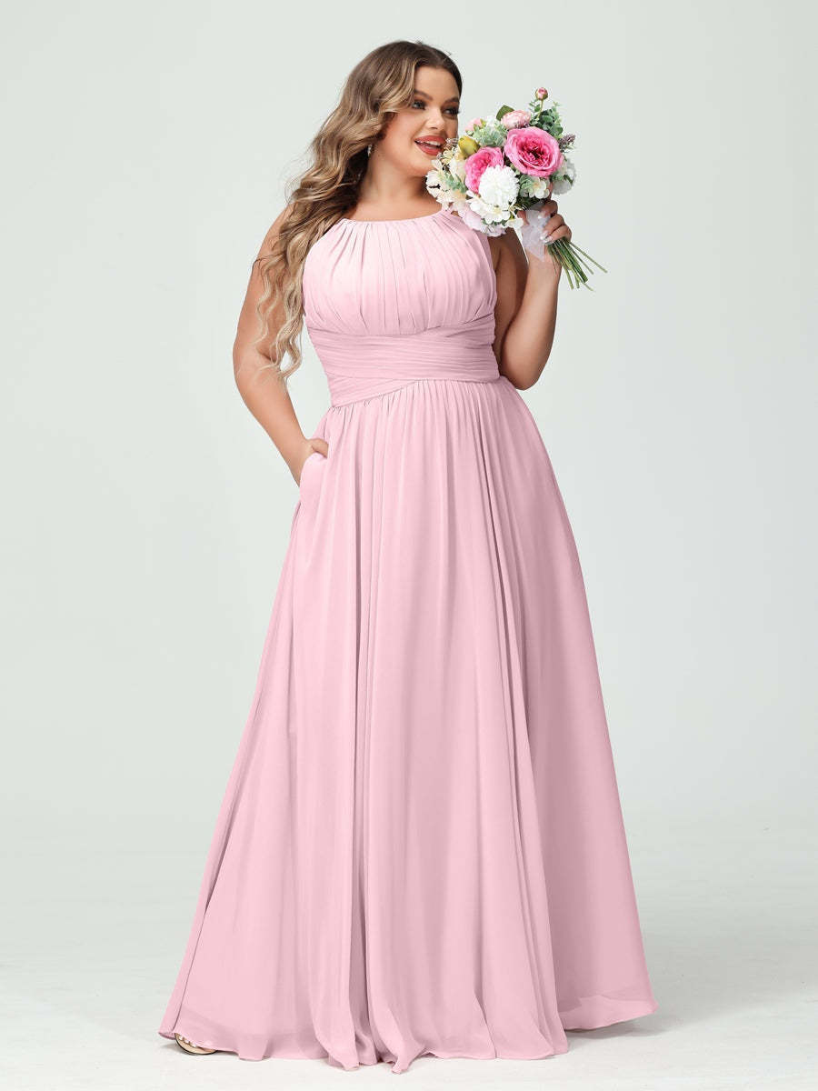 Plus Size Spaghetti Strap A-Line Bridesmaid Dress with Pockets