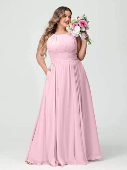 Plus Size Spaghetti Strap A-Line Bridesmaid Dress with Pockets
