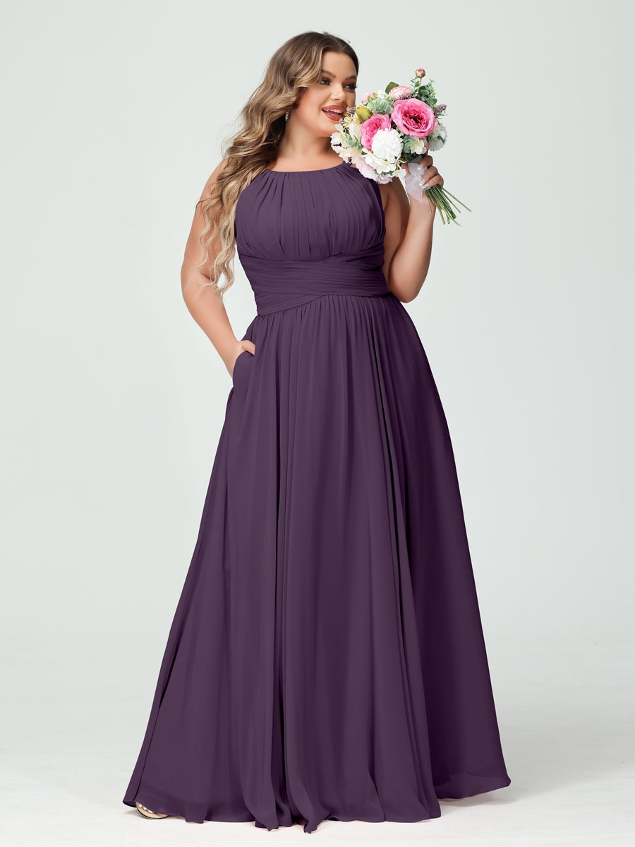 Plus Size Spaghetti Strap A-Line Bridesmaid Dress with Pockets