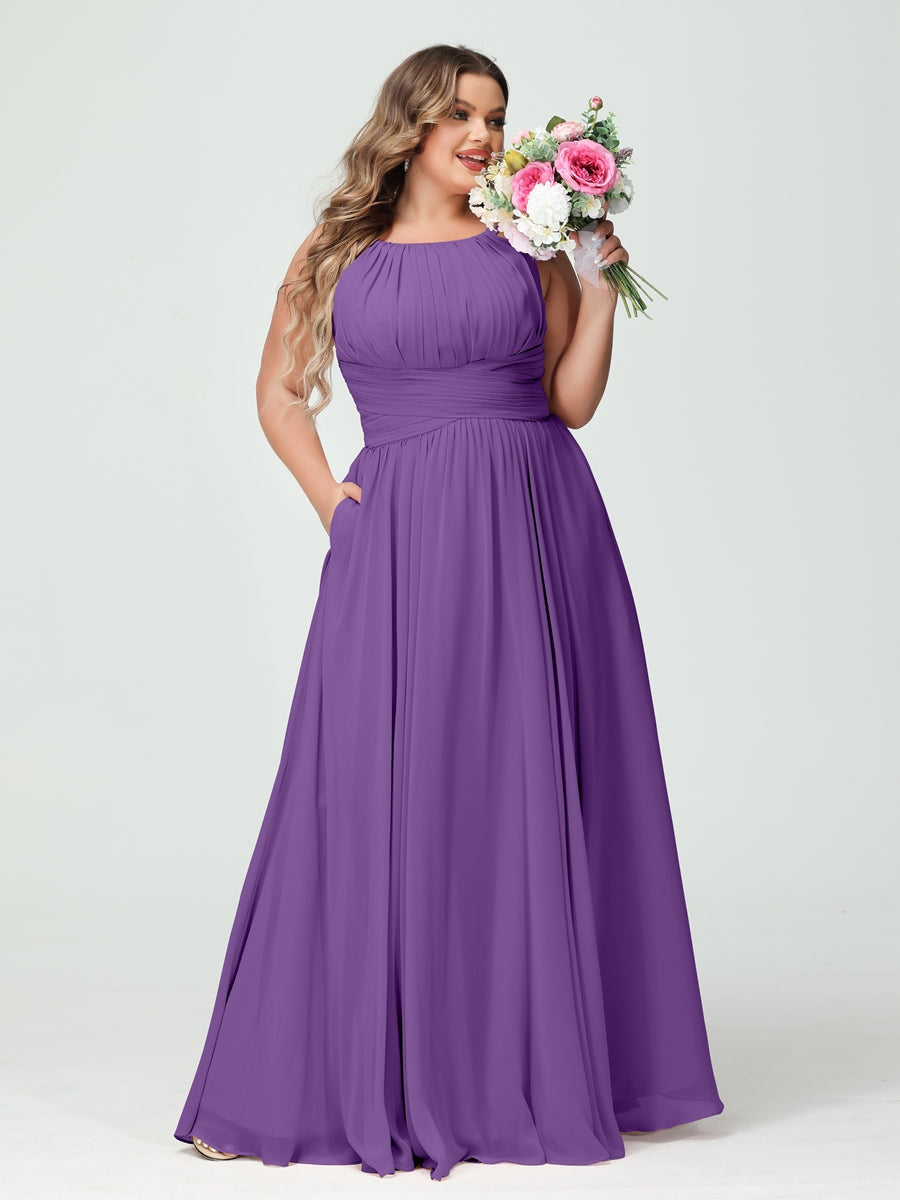 Plus Size Spaghetti Strap A-Line Bridesmaid Dress with Pockets