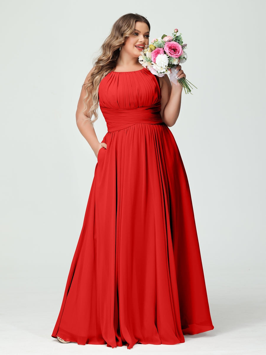Plus Size Spaghetti Strap A-Line Bridesmaid Dress with Pockets