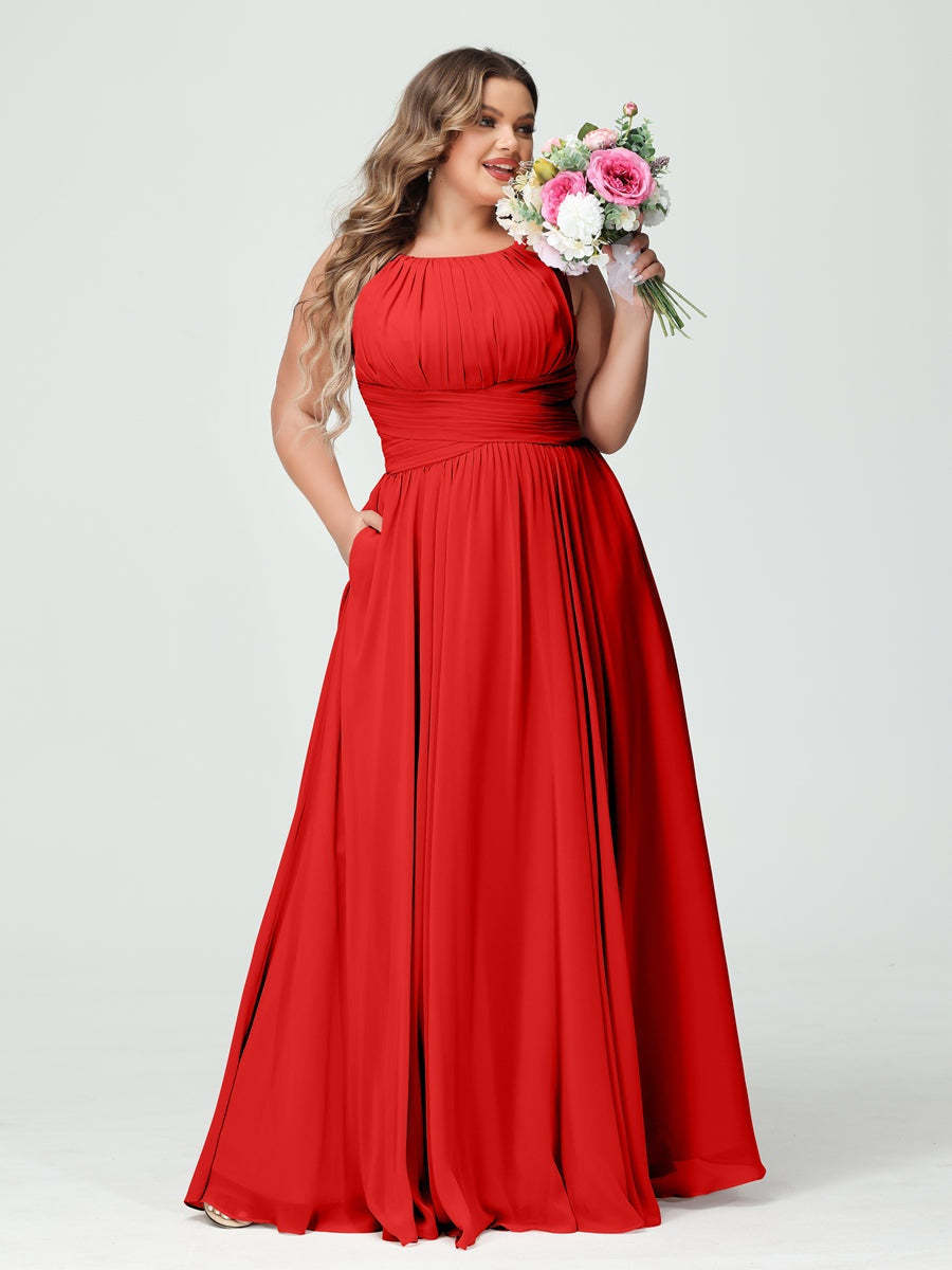 Plus Size Spaghetti Strap A-Line Bridesmaid Dress with Pockets