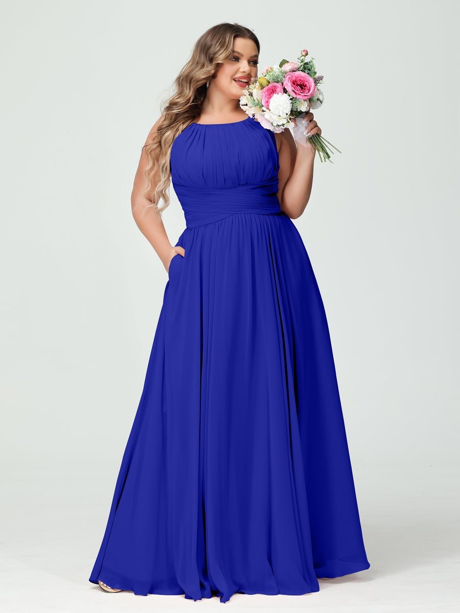 Plus Size Spaghetti Strap A-Line Bridesmaid Dress with Pockets