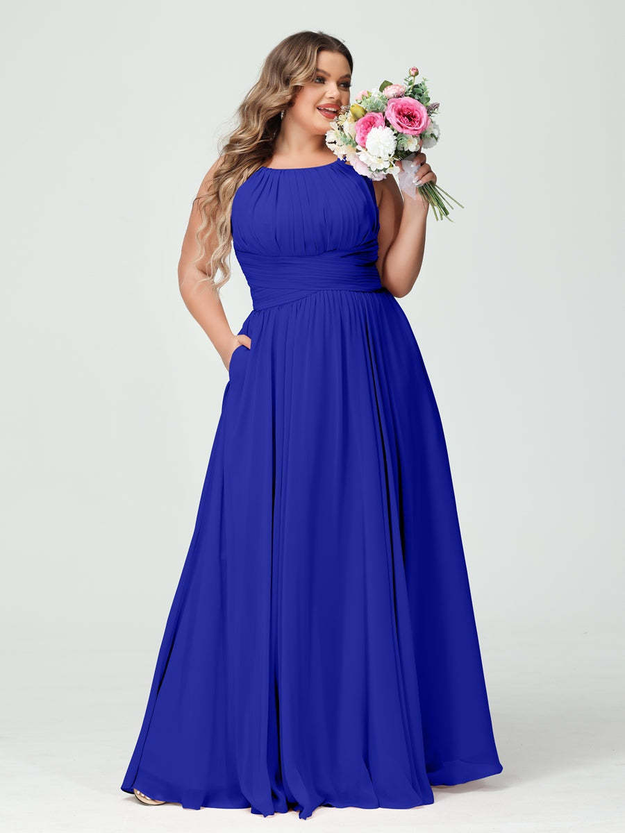 Plus Size Spaghetti Strap A-Line Bridesmaid Dress with Pockets