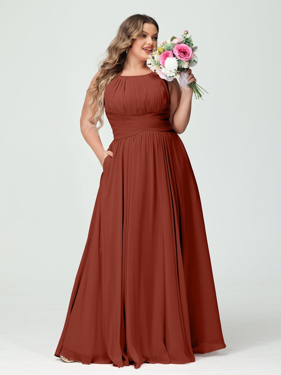 Plus Size Spaghetti Strap A-Line Bridesmaid Dress with Pockets
