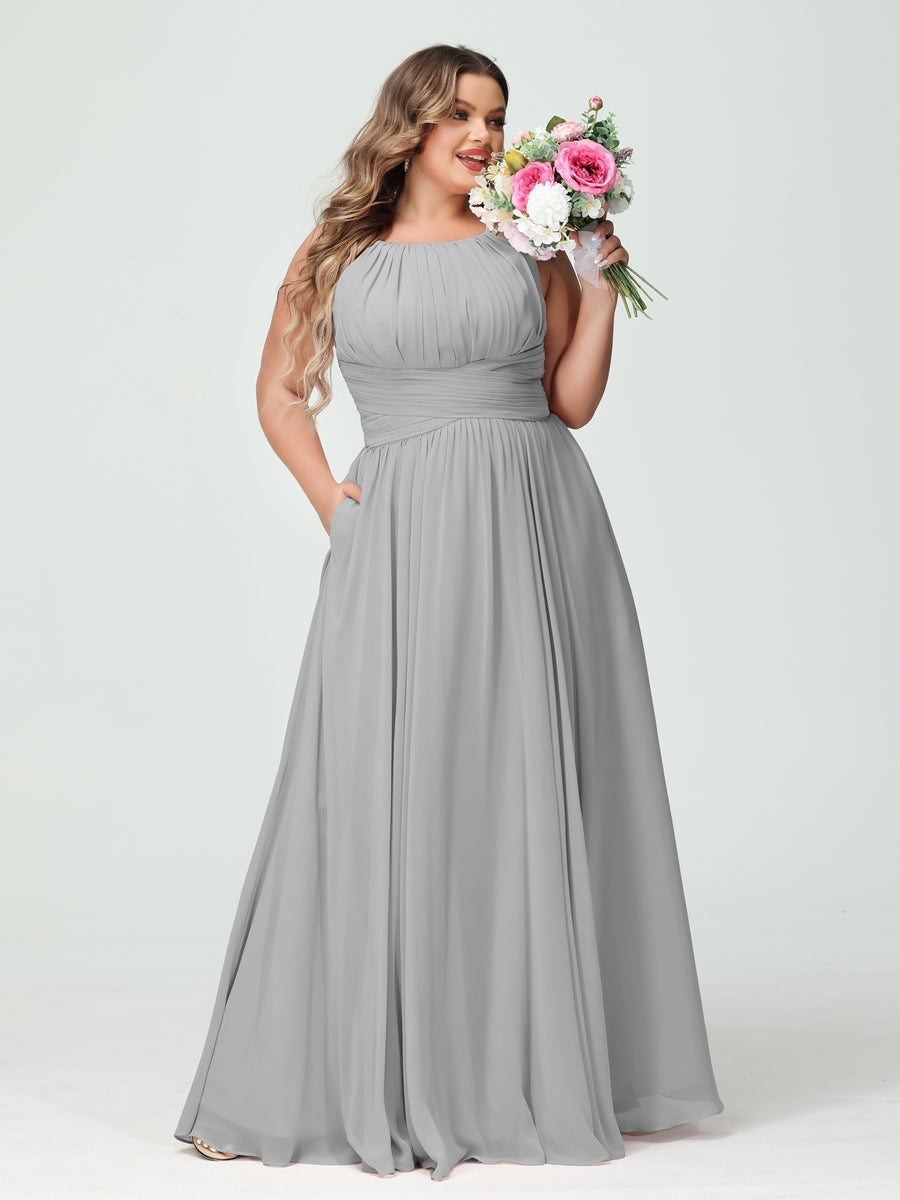 Plus Size Spaghetti Strap A-Line Bridesmaid Dress with Pockets