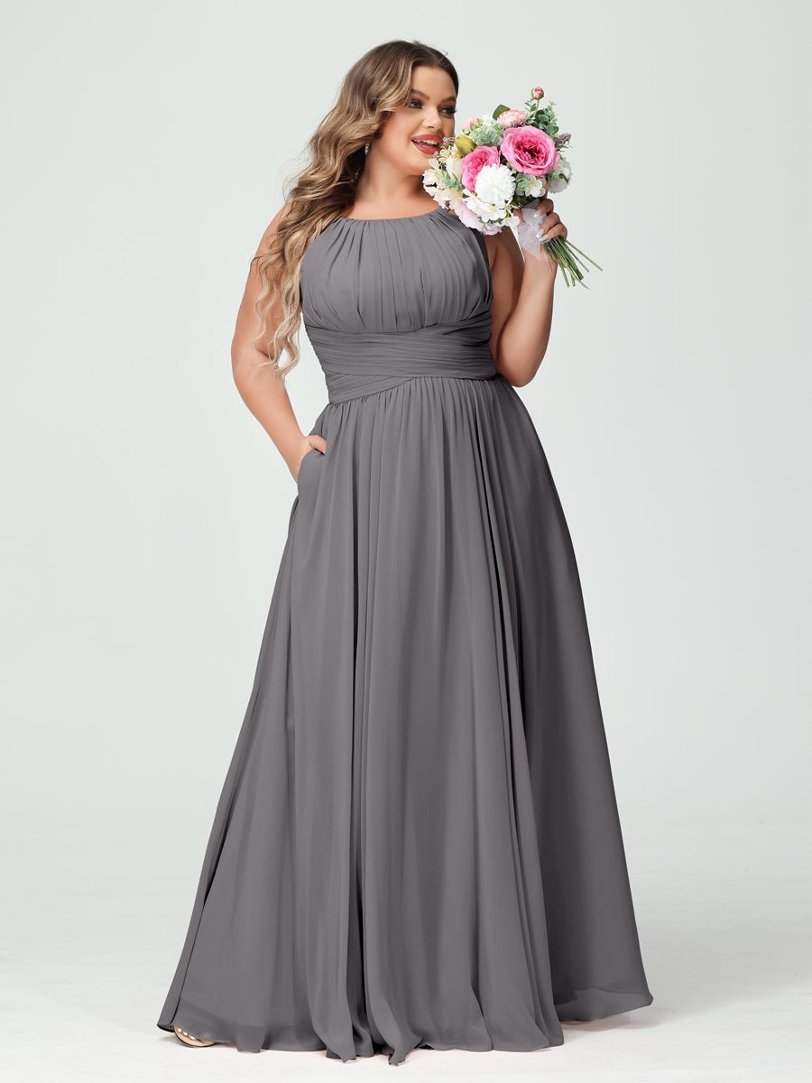 Plus Size Spaghetti Strap A-Line Bridesmaid Dress with Pockets