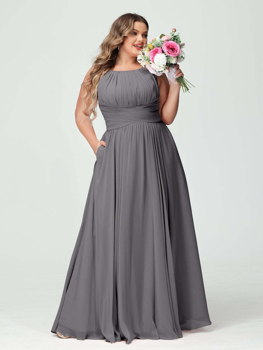 Plus Size Spaghetti Strap A-Line Bridesmaid Dress with Pockets