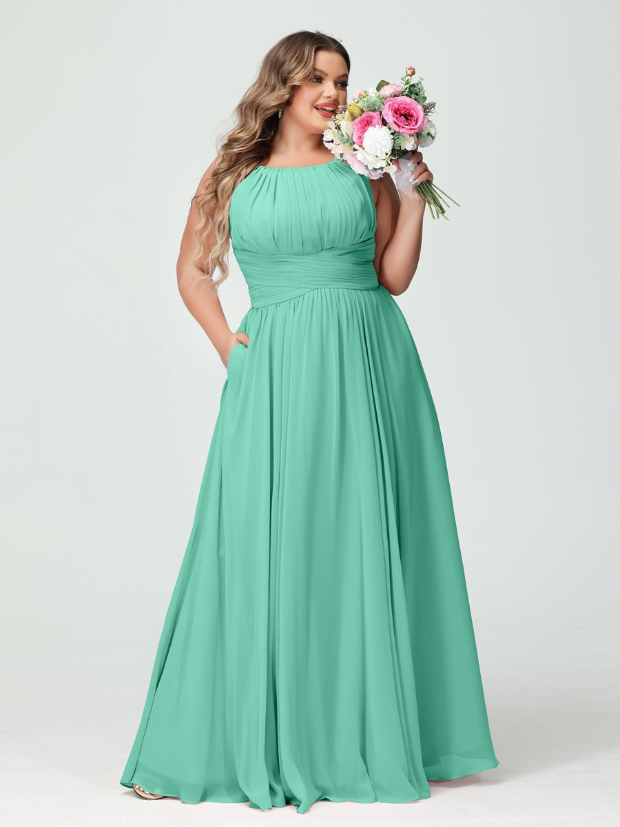 Plus Size Spaghetti Strap A-Line Bridesmaid Dress with Pockets