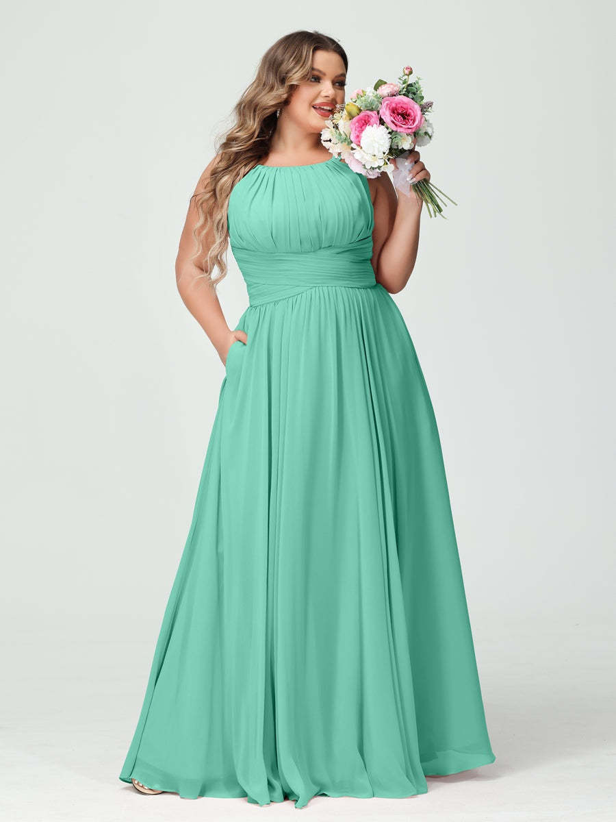 Plus Size Spaghetti Strap A-Line Bridesmaid Dress with Pockets