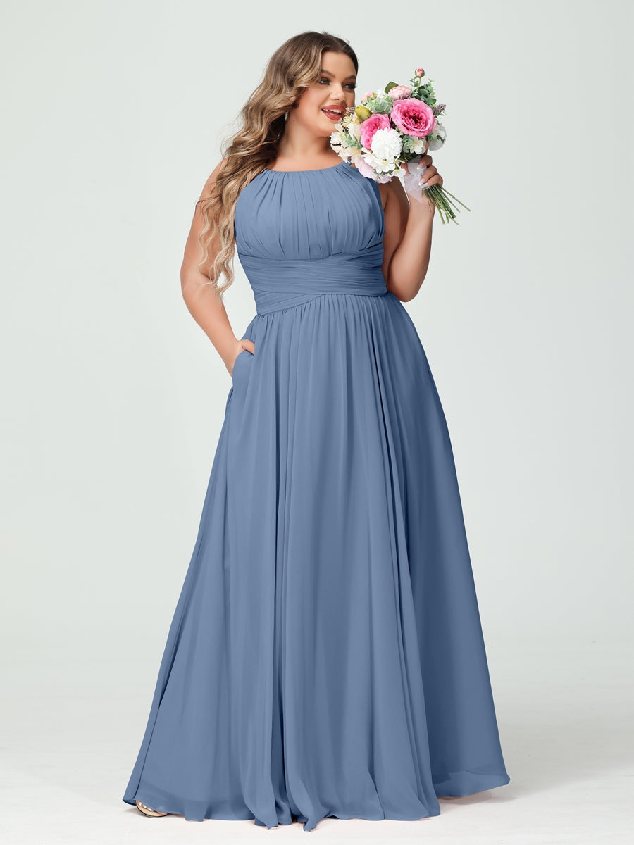Plus Size Spaghetti Strap A-Line Bridesmaid Dress with Pockets