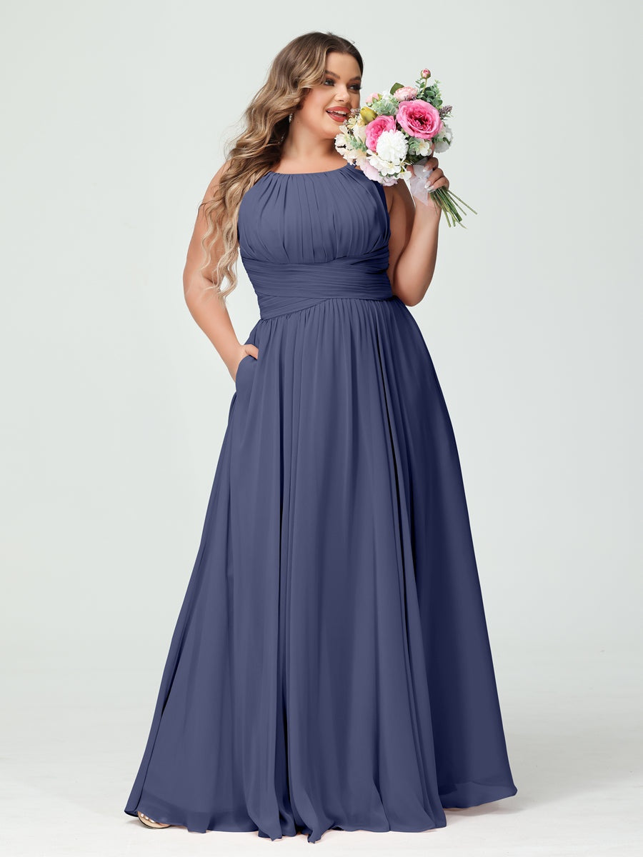 Plus Size Spaghetti Strap A-Line Bridesmaid Dress with Pockets