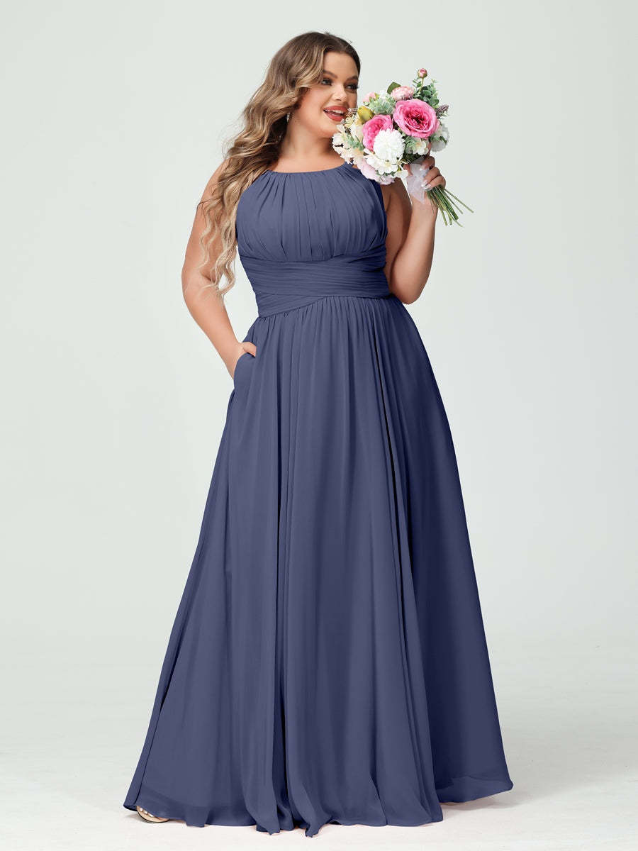 Plus Size Spaghetti Strap A-Line Bridesmaid Dress with Pockets