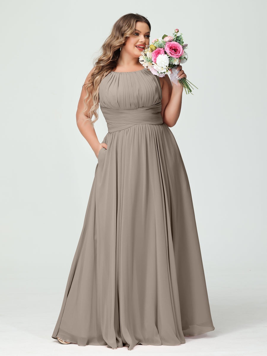 Plus Size Spaghetti Strap A-Line Bridesmaid Dress with Pockets