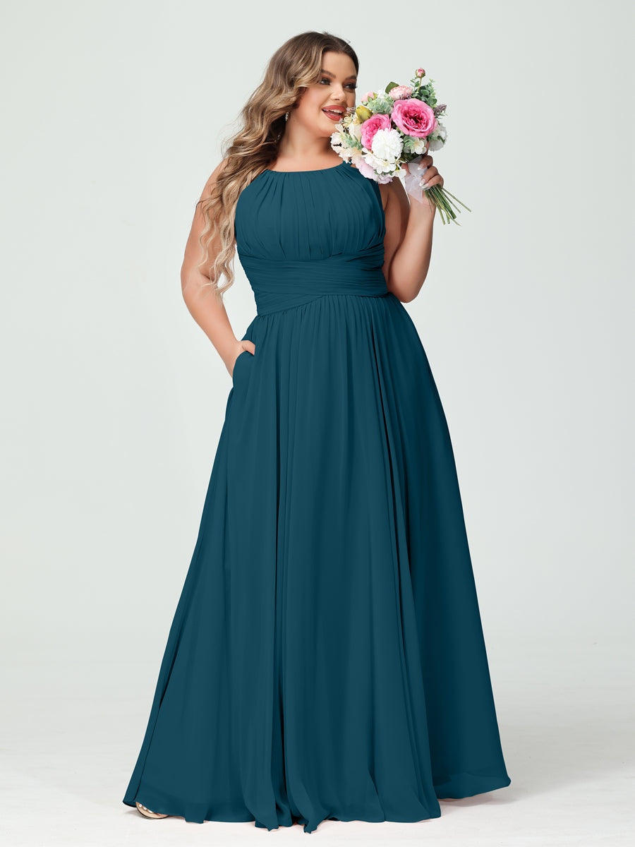 Plus Size Spaghetti Strap A-Line Bridesmaid Dress with Pockets