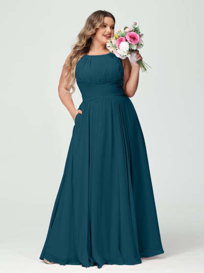 Plus Size Spaghetti Strap A-Line Bridesmaid Dress with Pockets