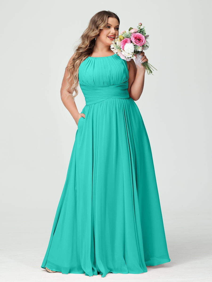 Plus Size Spaghetti Strap A-Line Bridesmaid Dress with Pockets