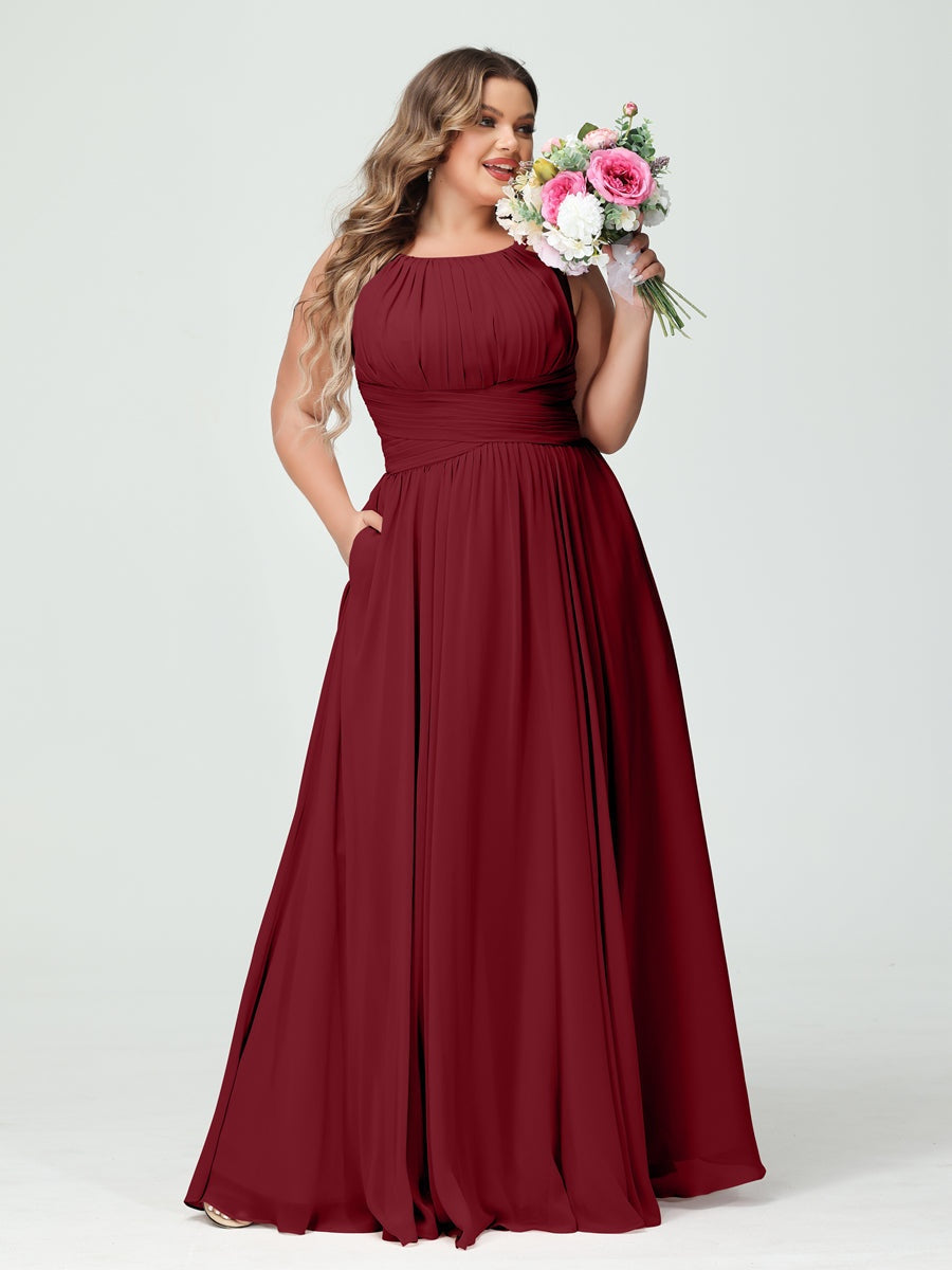 Plus Size Spaghetti Strap A-Line Bridesmaid Dress with Pockets