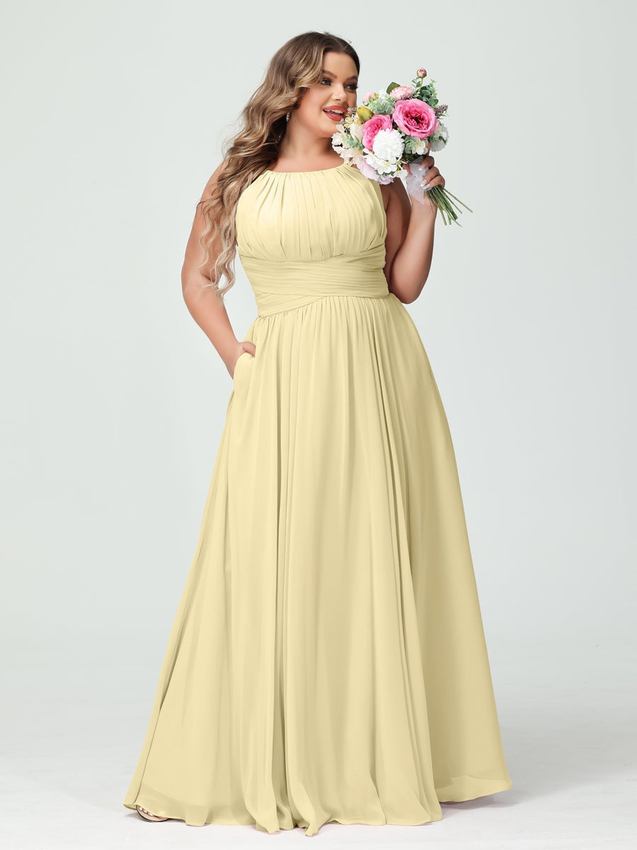 Plus Size Spaghetti Strap A-Line Bridesmaid Dress with Pockets