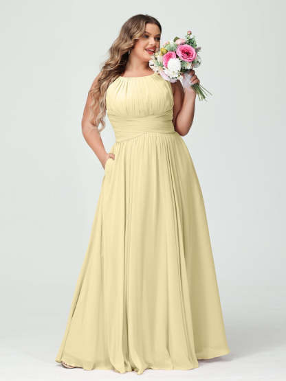 Plus Size Spaghetti Strap A-Line Bridesmaid Dress with Pockets