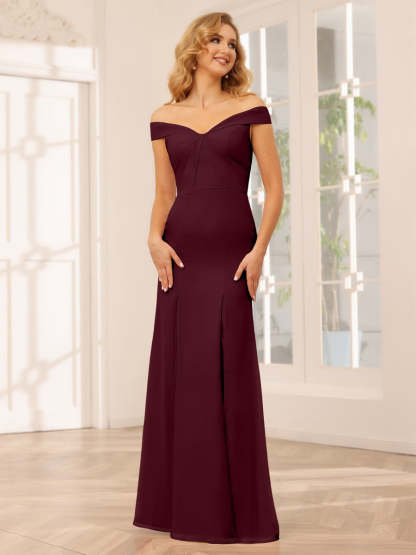 Off-the-Shoulder Long Bridesmaid Gown with Side Split