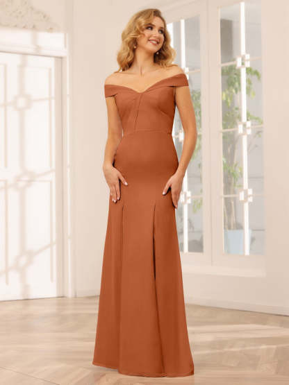 Off-the-Shoulder Long Bridesmaid Gown with Side Split