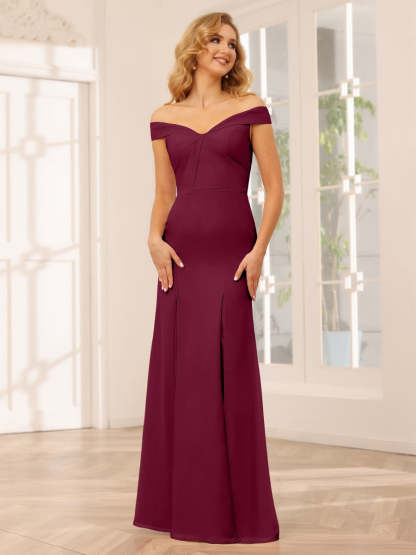 Off-the-Shoulder Long Bridesmaid Gown with Side Split