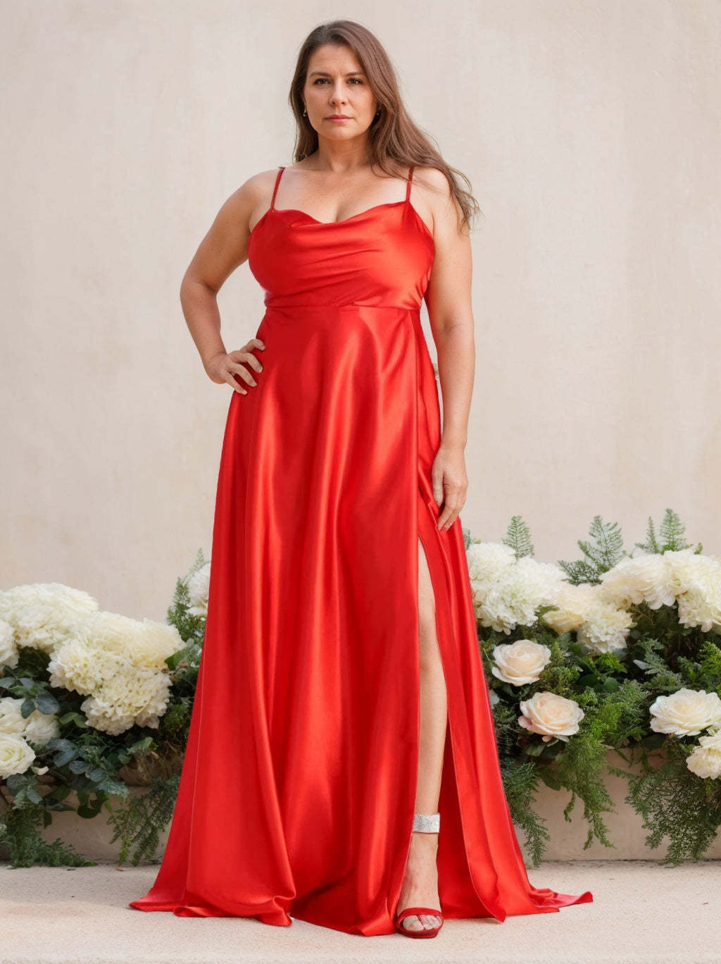 Spaghetti Strap Floor-Length A-Line Bridesmaid Dress with Side Split