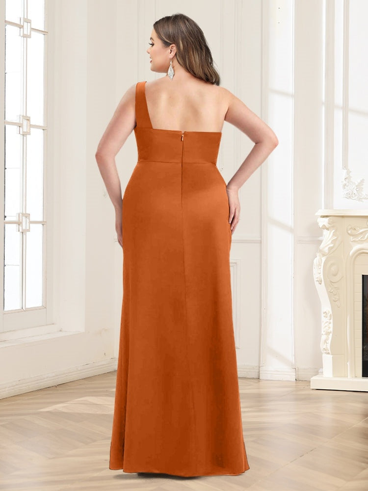 Plus Size One-Shoulder Mermaid/Trumpet Floor-Length Ruched Bridesmaid Gown