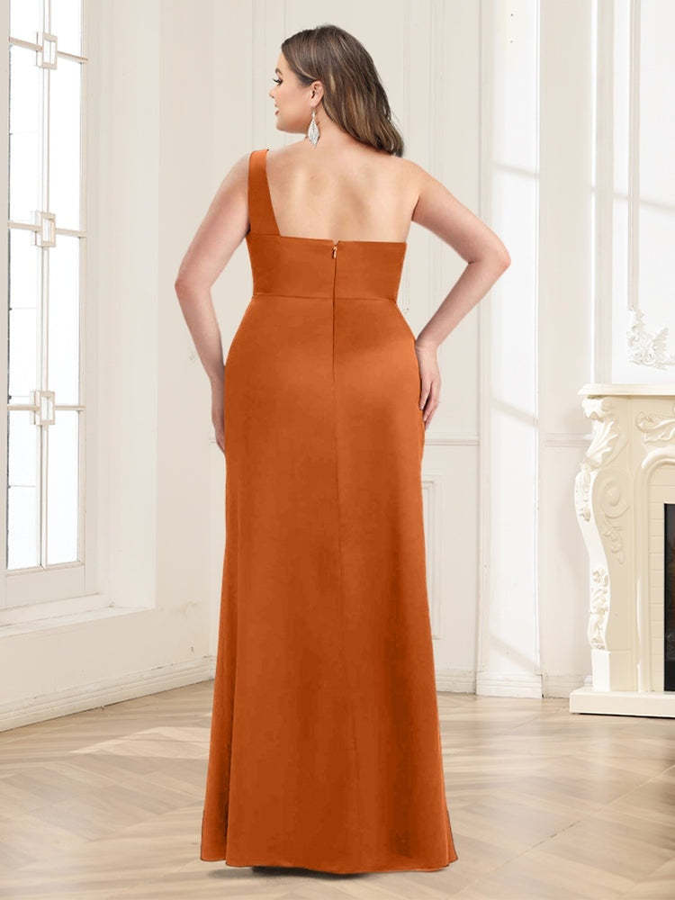 Plus Size One-Shoulder Mermaid/Trumpet Floor-Length Ruched Bridesmaid Gown