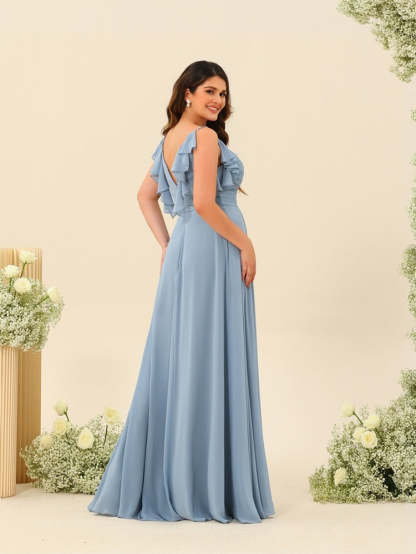 Plus Size Spaghetti Strap A-Line Princess Bridesmaid Dress with Side Split and Ruched Detail