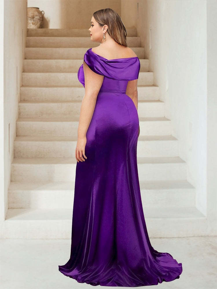 Mermaid/Trumpet Bridesmaid Dresses with Off-the-Shoulder Neckline Side Split and Ruffled Sweep Train